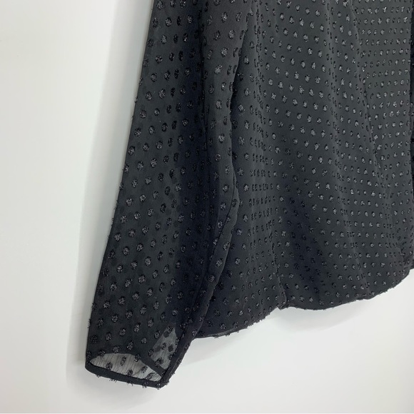 Talbots Solid Black Textured Swiss Dot Sheer Long Sleeve Surplice Blouse Size 8 - Picture 4 of 16